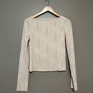 Cream Ribbed Fitted Long Sleeve Shirt - Small